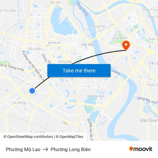 Phường Mộ Lao to Phường Long Biên map