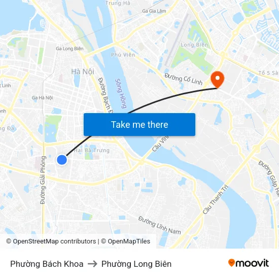 Phường Bách Khoa to Phường Long Biên map