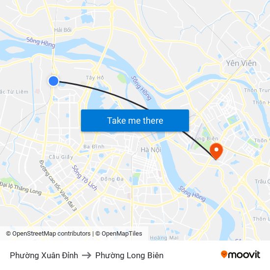 Phường Xuân Đỉnh to Phường Long Biên map