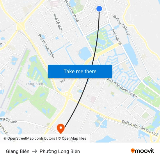 Giang Biên to Phường Long Biên map