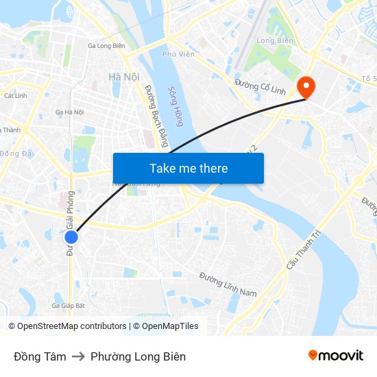 Đồng Tâm to Phường Long Biên map