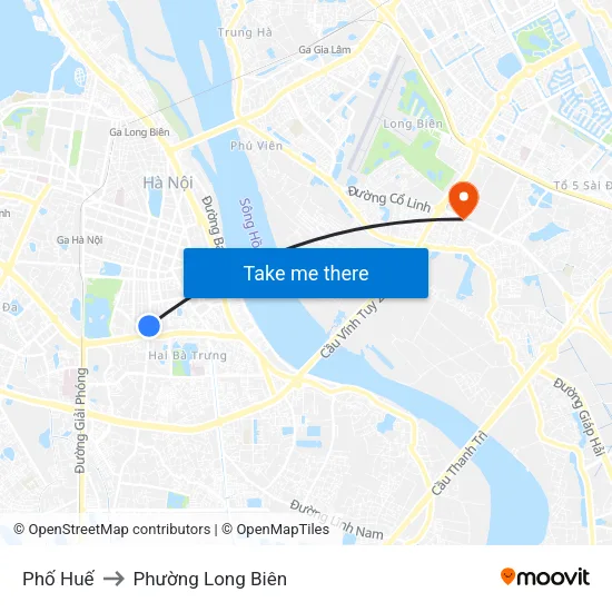Phố Huế to Phường Long Biên map