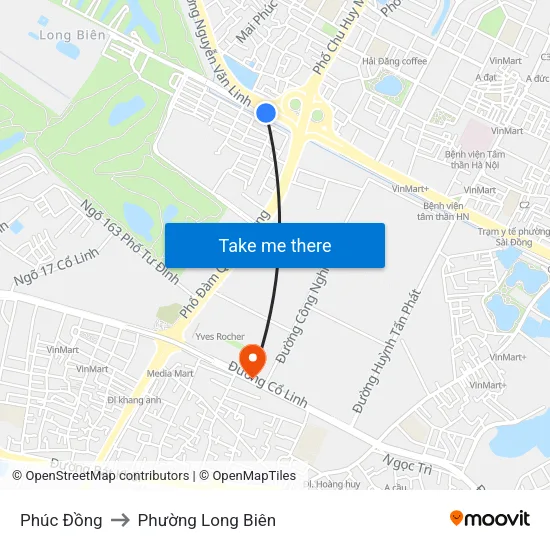 Phúc Đồng to Phường Long Biên map