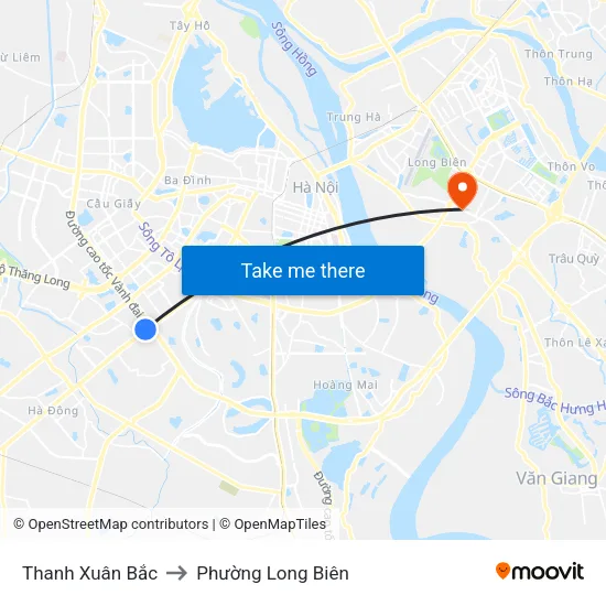 Thanh Xuân Bắc to Phường Long Biên map