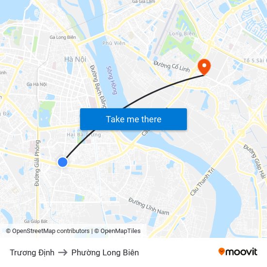 Trương Định to Phường Long Biên map