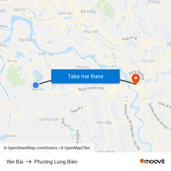 Yên Bài to Phường Long Biên map