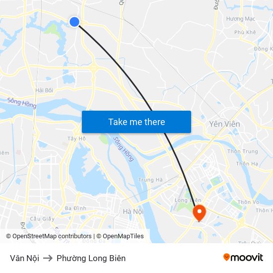 Vân Nội to Phường Long Biên map