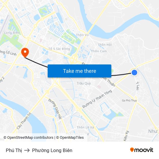 Phú Thị to Phường Long Biên map