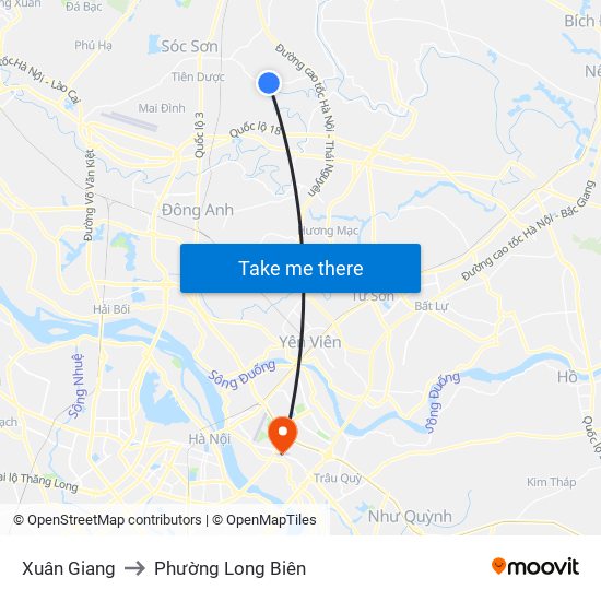 Xuân Giang to Phường Long Biên map