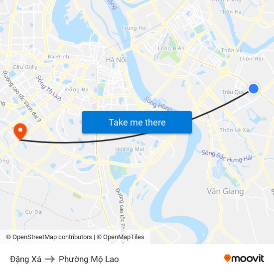 Đặng Xá to Phường Mộ Lao map