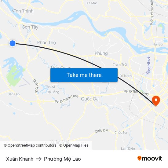 Xuân Khanh to Phường Mộ Lao map