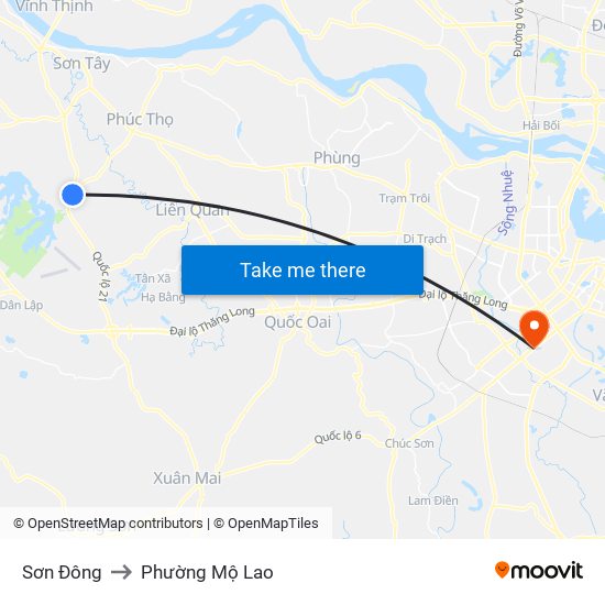 Sơn Đông to Phường Mộ Lao map