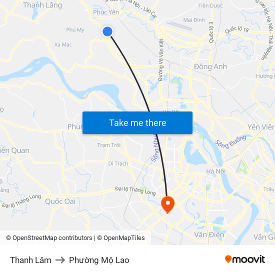 Thanh Lâm to Phường Mộ Lao map