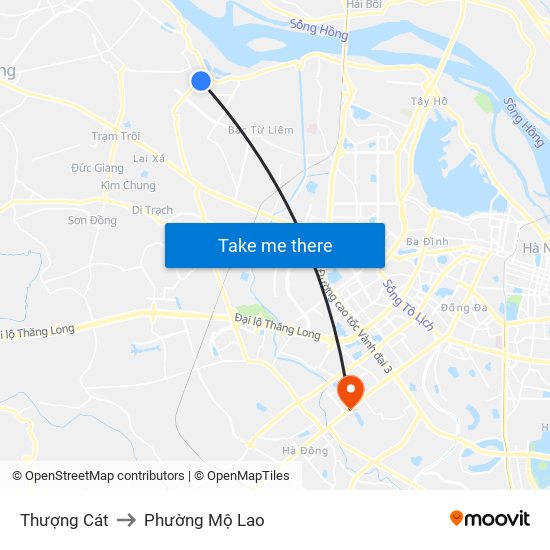 Thượng Cát to Phường Mộ Lao map