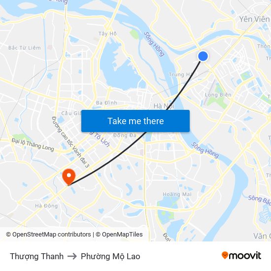 Thượng Thanh to Phường Mộ Lao map