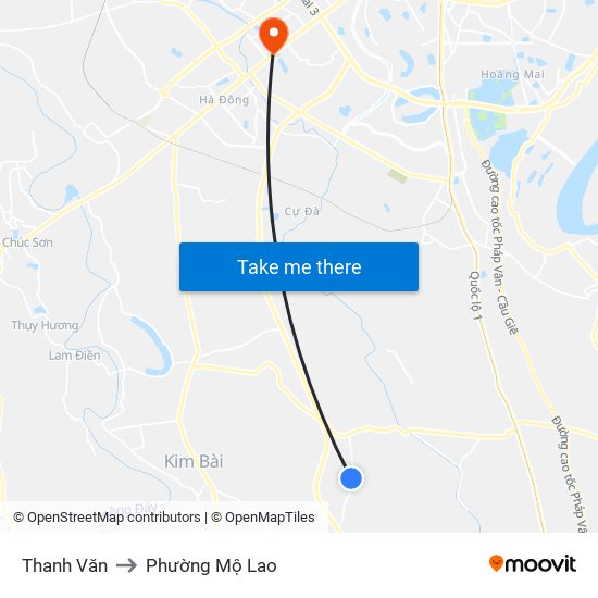Thanh Văn to Phường Mộ Lao map