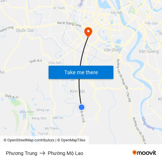 Phương Trung to Phường Mộ Lao map