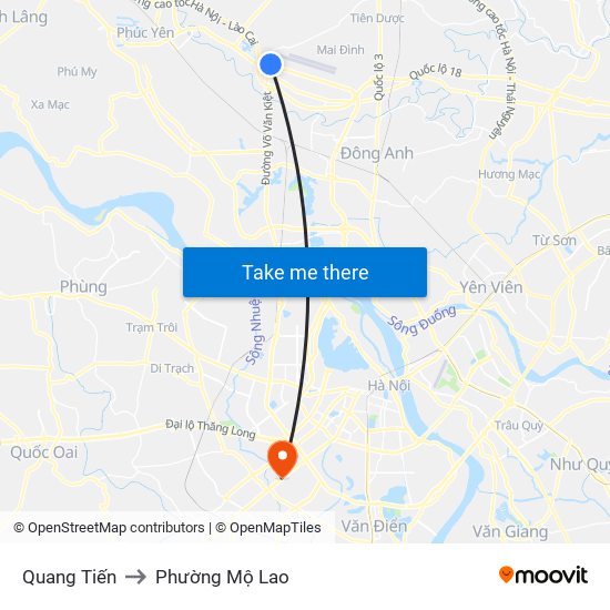 Quang Tiến to Phường Mộ Lao map