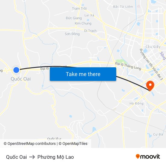 Quốc Oai to Phường Mộ Lao map