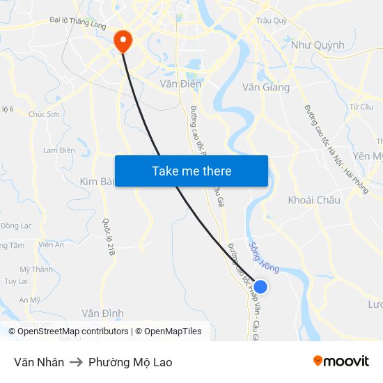 Văn Nhân to Phường Mộ Lao map