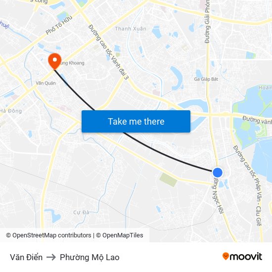 Văn Điển to Phường Mộ Lao map