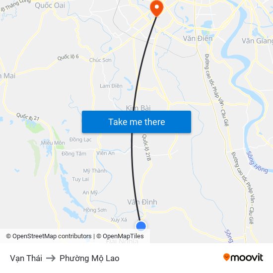 Vạn Thái to Phường Mộ Lao map