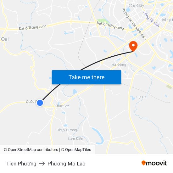 Tiên Phương to Phường Mộ Lao map