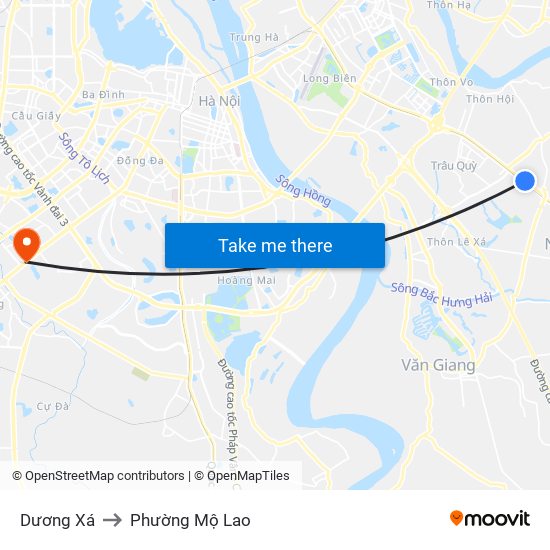Dương Xá to Phường Mộ Lao map
