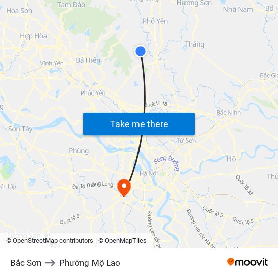 Bắc Sơn to Phường Mộ Lao map