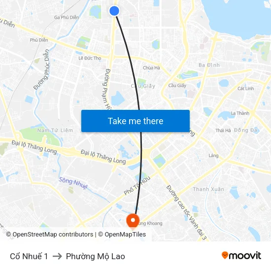 Cổ Nhuế 1 to Phường Mộ Lao map