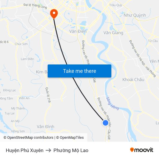 Huyện Phú Xuyên to Phường Mộ Lao map