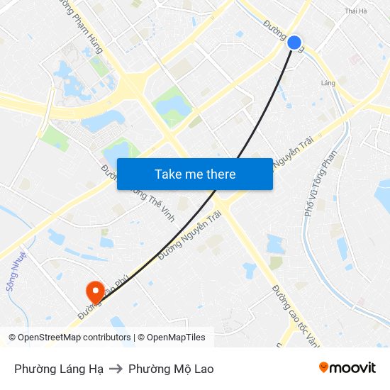 Phường Láng Hạ to Phường Mộ Lao map