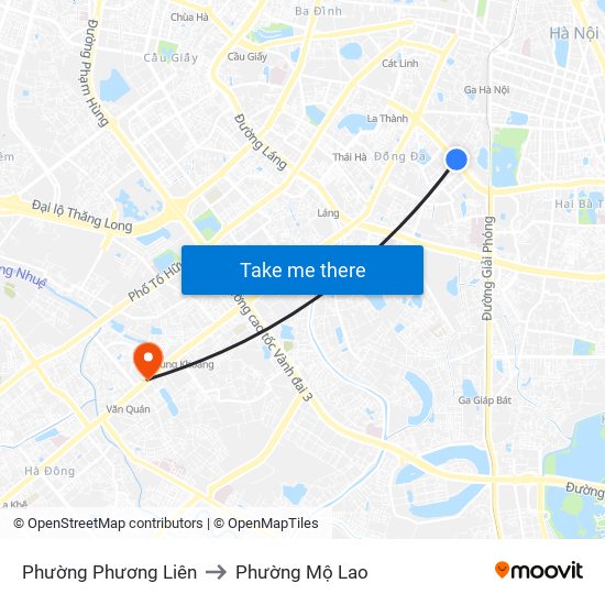 Phường Phương Liên to Phường Mộ Lao map