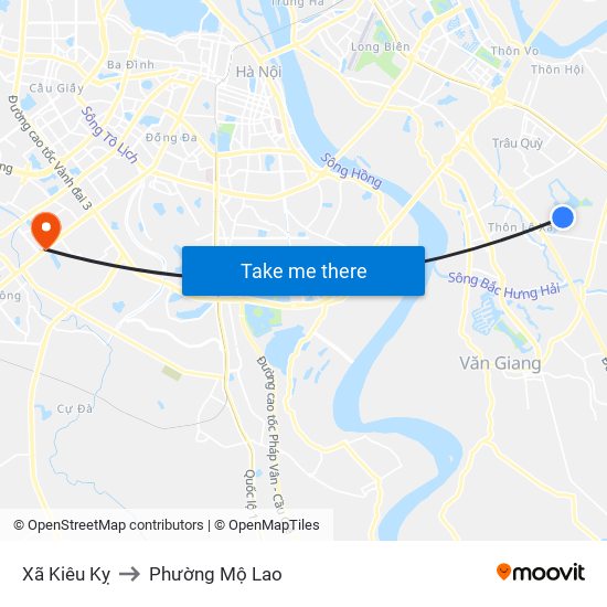 Xã Kiêu Kỵ to Phường Mộ Lao map