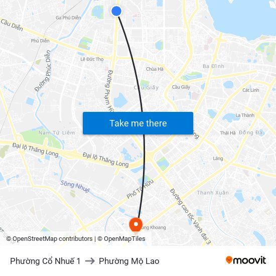 Phường Cổ Nhuế 1 to Phường Mộ Lao map