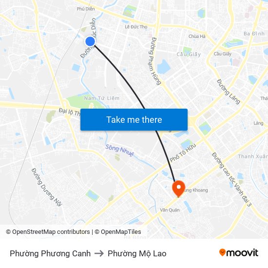 Phường Phương Canh to Phường Mộ Lao map