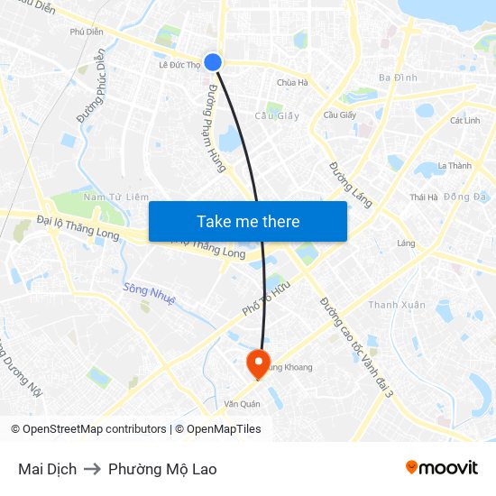 Mai Dịch to Phường Mộ Lao map