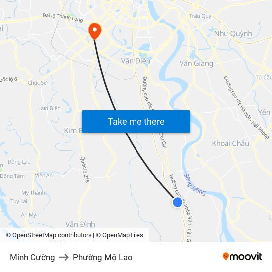 Minh Cường to Phường Mộ Lao map