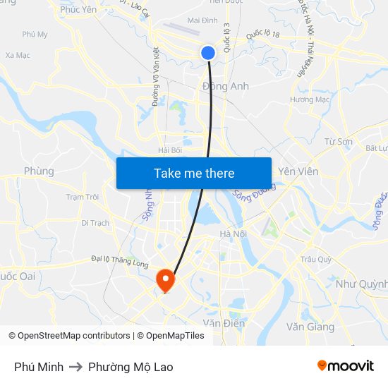 Phú Minh to Phường Mộ Lao map