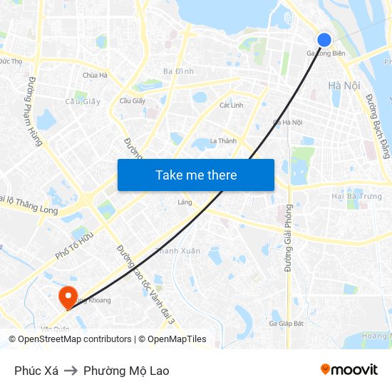 Phúc Xá to Phường Mộ Lao map