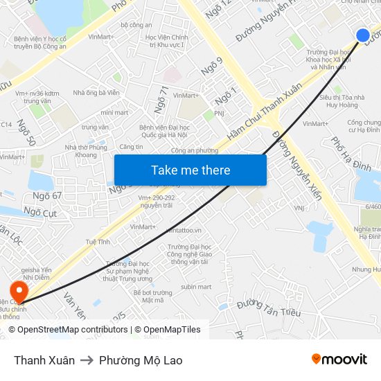 Thanh Xuân to Phường Mộ Lao map