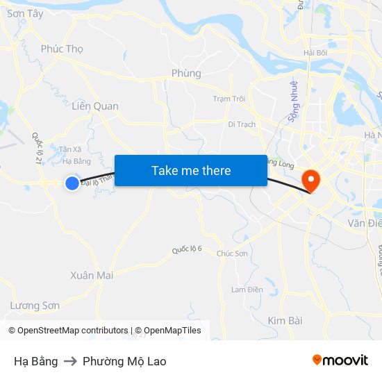 Hạ Bằng to Phường Mộ Lao map