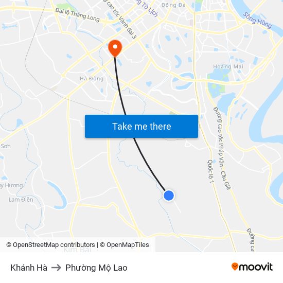 Khánh Hà to Phường Mộ Lao map