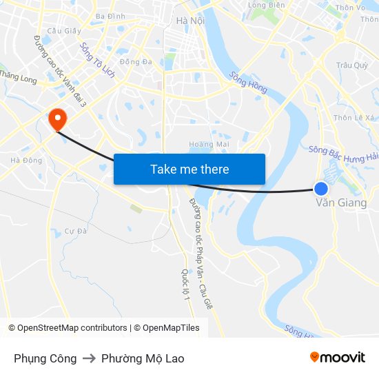 Phụng Công to Phường Mộ Lao map