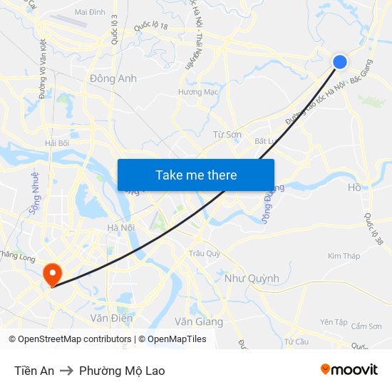 Tiền An to Phường Mộ Lao map