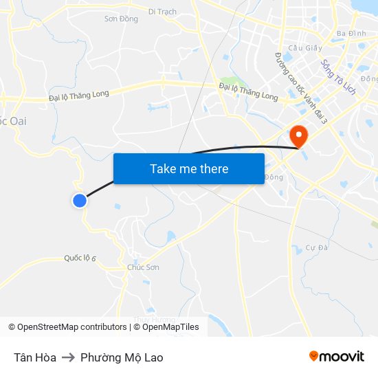 Tân Hòa to Phường Mộ Lao map