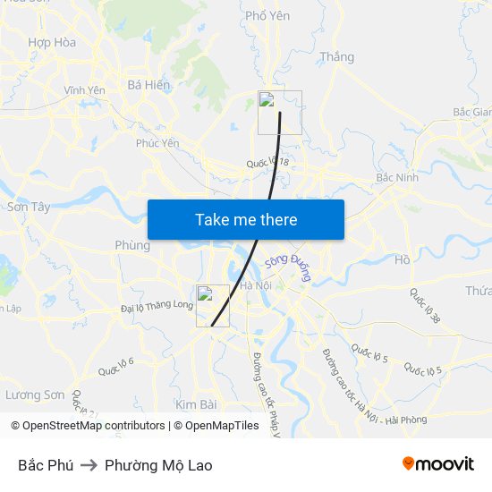 Bắc Phú to Phường Mộ Lao map