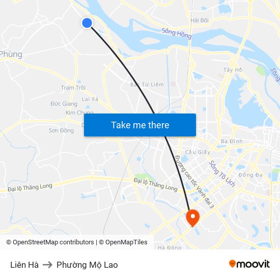 Liên Hà to Phường Mộ Lao map