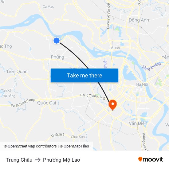 Trung Châu to Phường Mộ Lao map