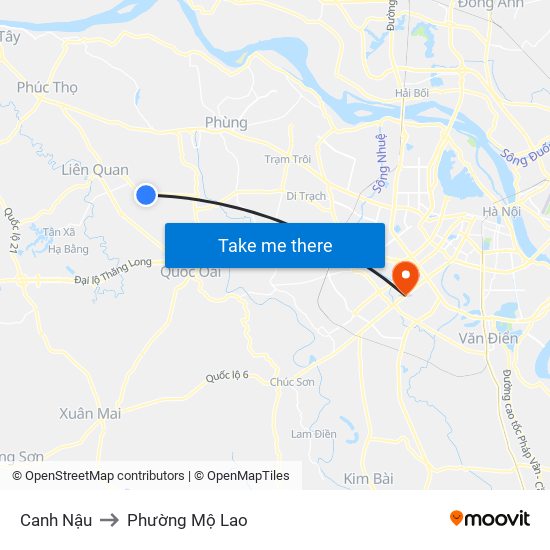 Canh Nậu to Phường Mộ Lao map